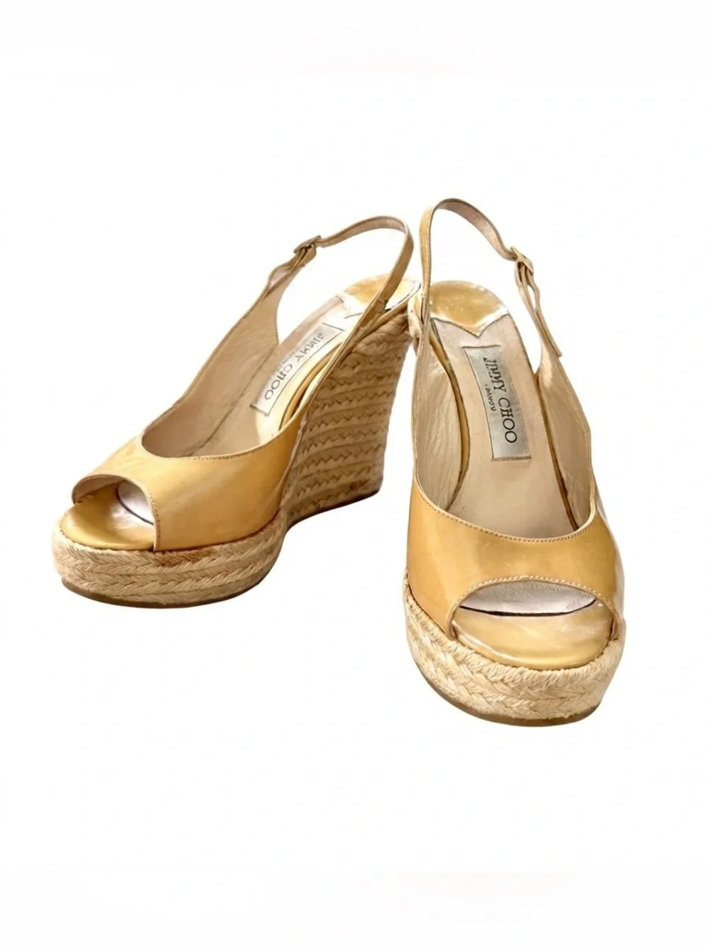 Jimmy Choo Tan Espadrille Wedge Slingbacks